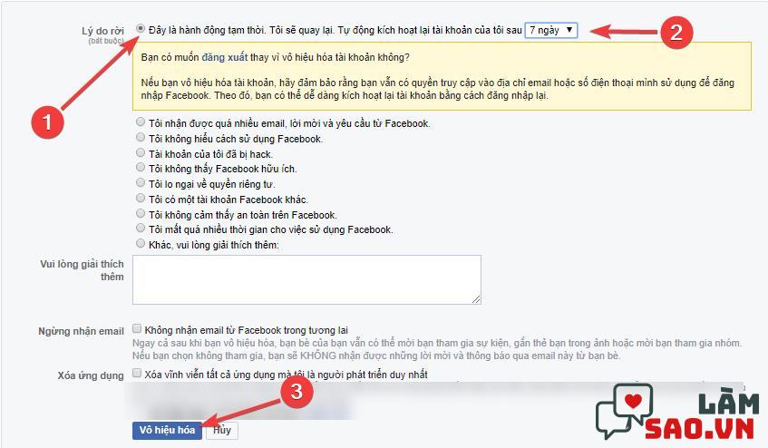 Chọn vào dòng đầu tiên và chọn thời gian tạm khóa Facebook
